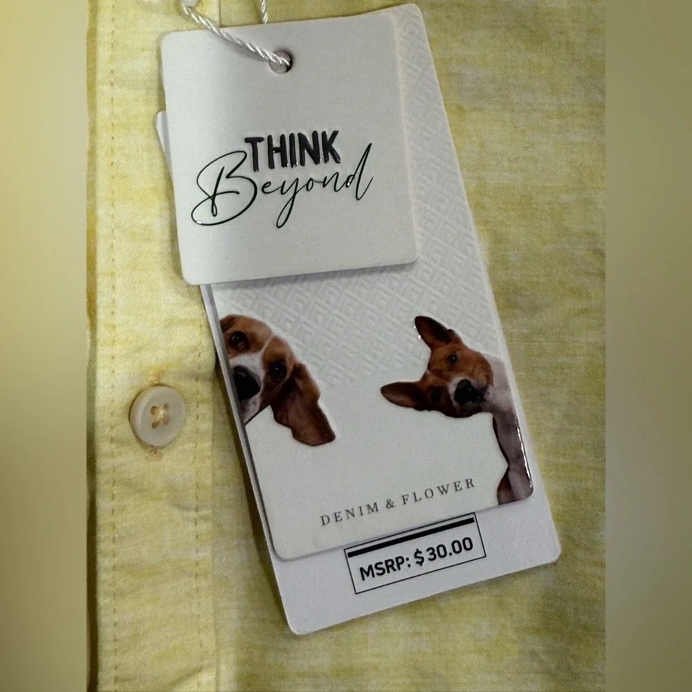 NWT Denim and Flower Rick Singh Yellow Short Sleeve‎ Shirt Size 13/14